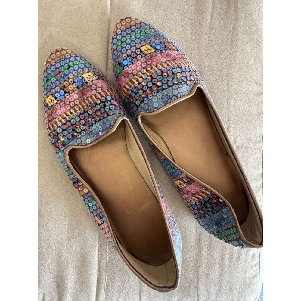 PREOWNED Indian Multicolor Beaded Flip flops Mojari For Women Size 9